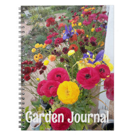 Caderno Espiral Diário de Jardim Ranúnculo Flores Vermelhas de Pri