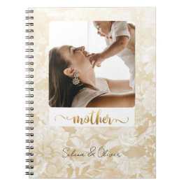 Caderno Espiral Diário de Mamãe Escrita Simples Foto Dourado Brilh
