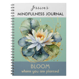 Caderno Espiral Diário de Mindfulness Verde de Nenúfar Personaliza