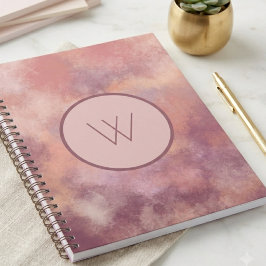 Caderno Espiral Diário de Monograma Abstrato com Aquarela Rosa Emp