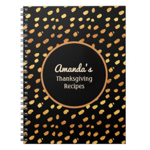 Caderno Espiral Diário de Monograma Preto e Dourado Personalizado