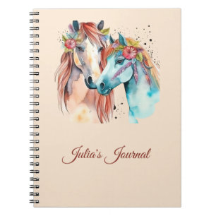 Caderno Espiral Diário de Nome de Aquarela do Invólucro do Cavalo