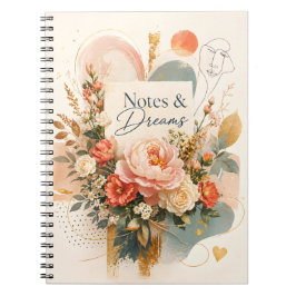 Caderno Espiral Diário de “Notas e Sonhos” Florais de Luxo