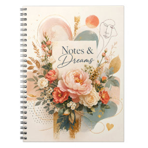 Caderno Espiral Diário de “Notas e Sonhos” Florais de Luxo