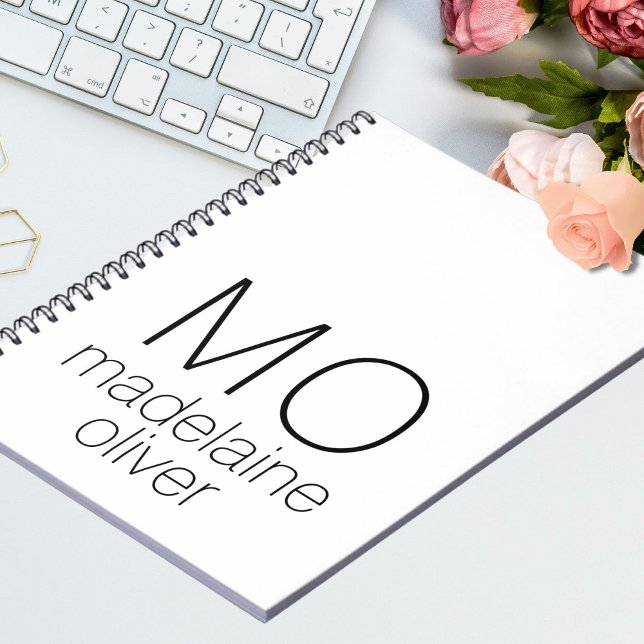 Caderno Espiral Diário de notebook branco monograma inicial person (Criador carregado)