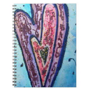 Caderno Espiral Diário de Notebook de Arte, Coração Rosa-Brilhante