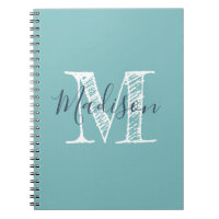 Diário de notebook monograma verde azul