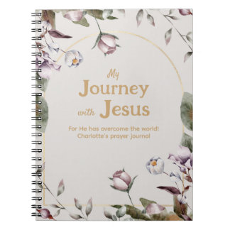 Caderno Espiral Diário de oração cristã floral de aquarela