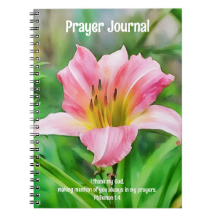 Caderno Espiral Diário de Oração de Arte de Flor de Lírio Rosa