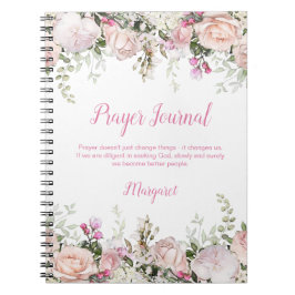 Caderno Espiral Diário de Oração de Rosas Cor-de-Rosa em Aquarela 