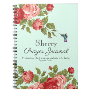 Caderno Espiral Diário de Oração de Rosas vermelhas de Aquarela