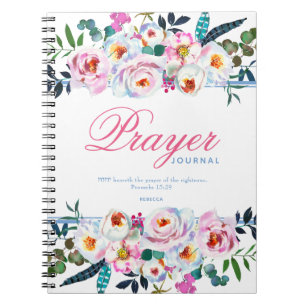 Caderno Espiral Diário de Oração Floral bonito Chamado Azul