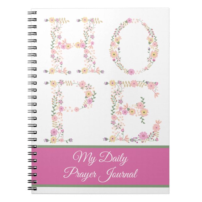 Caderno Espiral Diário de Oração Floral de HOPE Personalizado (Frente)