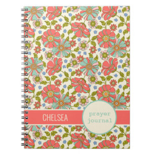 Caderno Espiral Diário de Oração Personalizada Floral Cor-de-Rosa