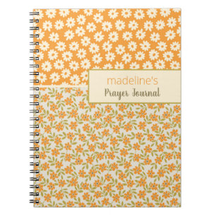 Caderno Espiral Diário de Oração Personalizada Floral Retro-Laranj