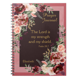 Caderno Espiral Diário de Oração Personalizada Floral, Rosa-Rosa, 