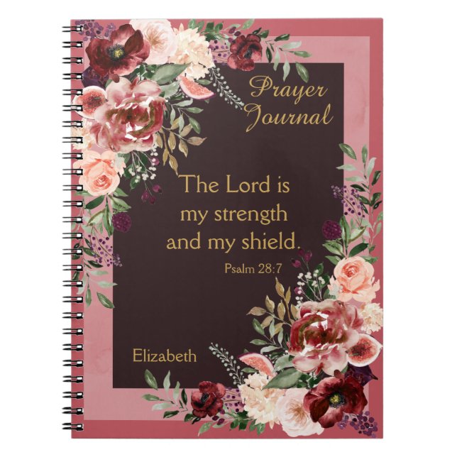 Caderno Espiral Diário de Oração Personalizada Floral, Rosa-Rosa,  (Frente)
