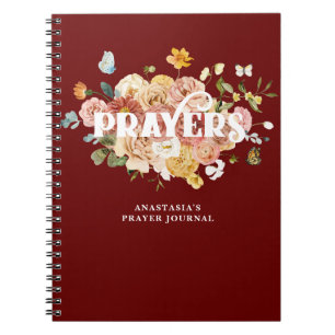 Caderno Espiral Diário de Oração Personalizada Floral Vermelho