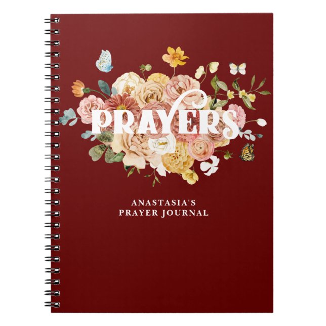 Caderno Espiral Diário de Oração Personalizada Floral Vermelho Ros (Frente)