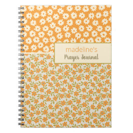 Caderno Espiral Diário de Oração Personalizado Floral Retro Laranj