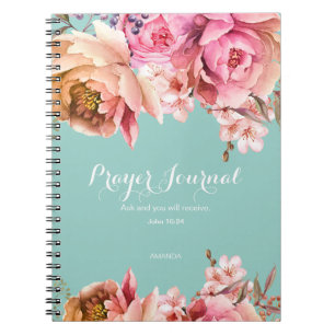 Caderno Espiral Diário de oração personalizado Flores cor-de-rosa 