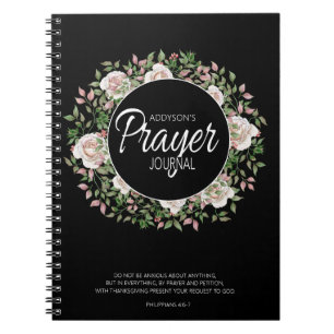 Caderno Espiral Diário de Oração Preto Branco Rosa Floral