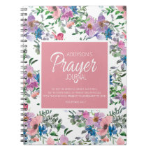 Diário de Oração Rosa Roxo Azul Floral Branco