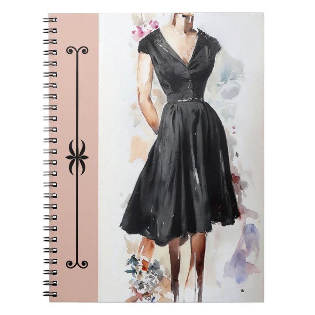 Caderno Espiral Diário de Pequeno Vestido Preto (LBD) - Glam Retro (Frente)