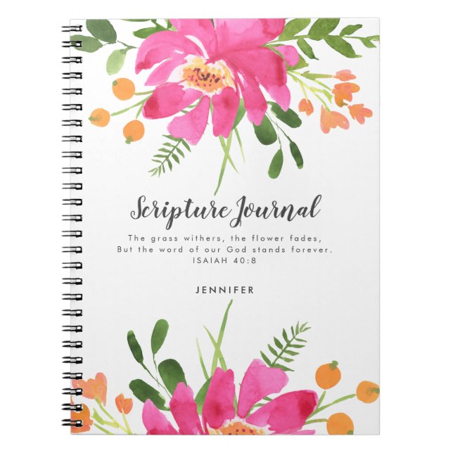 Caderno Espiral Diário de script personalizado de Buquê flexível r (Frente)