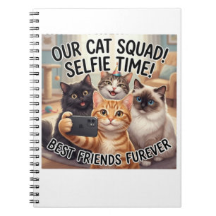 Caderno Espiral Diário de Selfie da Turma de Gatos Engraçados