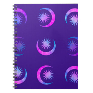 Caderno Espiral Diário de Sonho Zen do Sol & Lua Índigo Violeta Ro