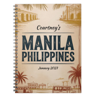 Caderno Espiral Diário de Viagem em Manila Nome e Data Personaliza