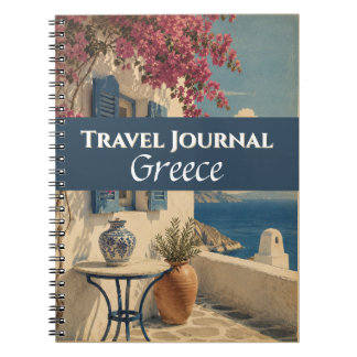Caderno Espiral Diário de Viagem Grécia Azul Personalizável