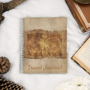 Caderno Espiral Diário de Viagem Papel de Mapa Antigo