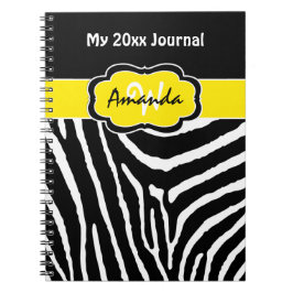 Caderno Espiral Diário de zebra branca amarela personalizada