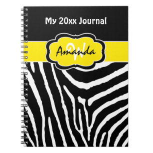 Caderno Espiral Diário de zebra branca amarela personalizada