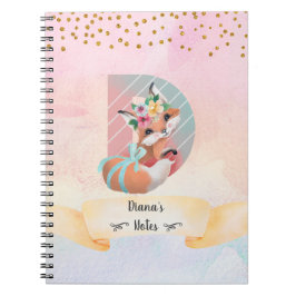 Caderno Espiral Diário Diário de Menina de Raposa Bebê com Letra M