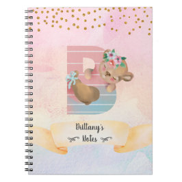 Caderno Espiral Diário Diário de Menina Urso Bebê Fofo Letra Monog