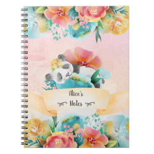 Caderno Espiral Diário Diário do Bebê Panda Sonolento Floral Sonha