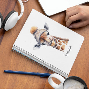 Caderno Espiral Diário do Gorro de Inverno da Girafa do Lote de Go