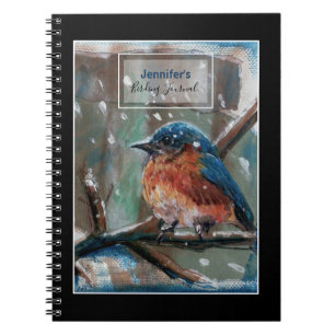 Caderno Espiral Diário do Observador de Aves com Arte Bluebird