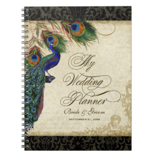 Caderno Espiral Diário do Planeador de Casamento Formal de Peacock