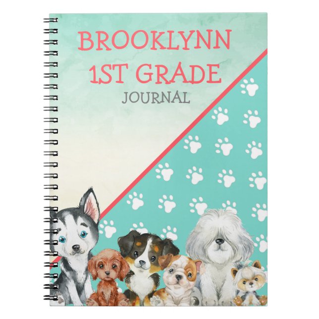 Caderno Espiral Diário e notebook personalizados para cachorros (Frente)