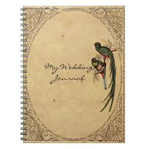 Caderno Espiral Diário elegante do casamento do pássaro de quetz