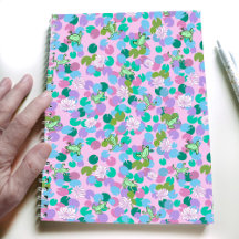 Diário espiralado de sapos de arte rosa e fofa