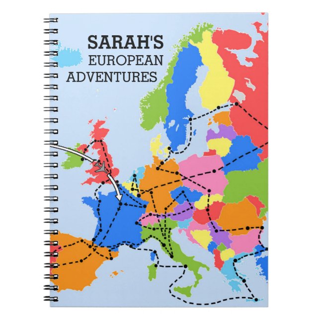 Caderno Espiral Diário Europeu Personalizado de Viagem Divertido (Frente)