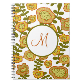 Caderno Espiral Diário Floral de Laranja Dourado Moderno Monograma