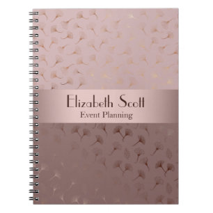 Caderno Espiral Diário Floral Desenhado à Mão Dourada Elegante/