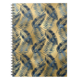 Caderno Espiral Diário Folha de Palma Azul Dourado