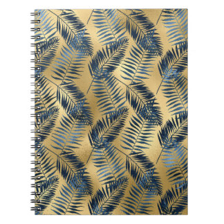 Caderno Espiral Diário Folha de Palma Azul Dourado